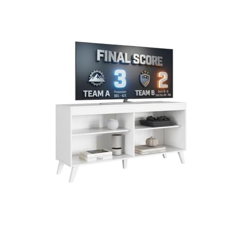 El Mejor Listado de Centro de Entretenimiento Con Repisas los 5 mejores. 46 MADIK, Centro de Entretenimiento con Repisas Organizadoras, Mesa para TV Rack Diseño Minimalista, Color Blanco Premium Acetinada, Mueble para Sala Moderno 147 cm, MDF 15 y 25 mm,...