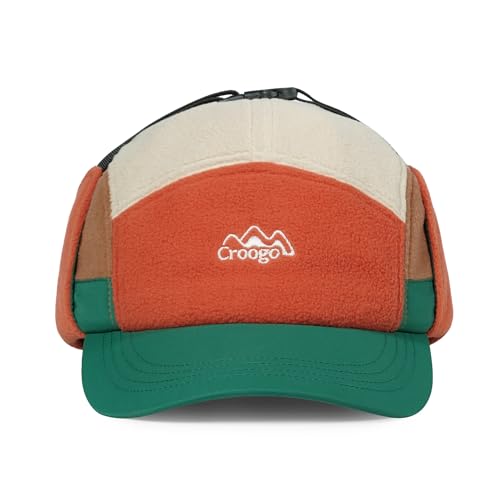 Croogo Fleece Baseball Cap with Ear Flaps Winter Warm 5 Panel Hat Soft Trapper Hat for Men,OrangeGreen-CRDT01