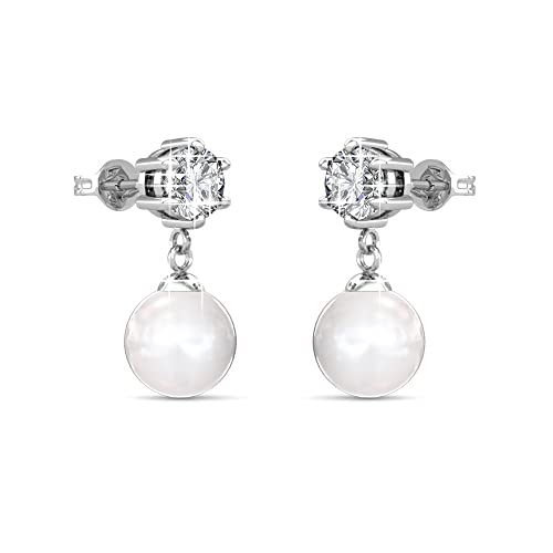 Cate & Chloe Kyra 18k White Gold-Plated Pearl Drop Earrings with Simulated Diamond Crystals, Elegant Hypoallergenic Jewelry for Women, Gift for Her on Christmas, Anniversary, Birthday and More