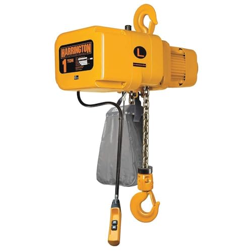 Harrington NER003S-15 Series NER Three Phase Electrical Hook Mount Chain Hoist, Single Standard Lifting Speed, 1/4 Tons Capacity, 15' Lift