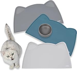 OHMO Napfunterlage für Kleine Hunde und Katze, 46x25cm, Unterlage für Katzennapf, rutschfeste Futterunterlage aus Silikon, wasserdicht, Asche