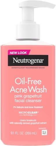 Neutrogena Oil-Free Acne Wash Pink Grapefruit Facial Cleanser - with Salicylic Acid for Clear Skin, Daily Face Wash for Oily & Acne-Prone Skin, Deep Cleansing Treatment, 9.1 fl. oz. Bottle