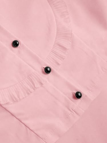 Image of Verdusa Girl's Y2k Cinched Crop Blouse Tie Front Puff Sleeve Ruffle Button Down Collar Shirts