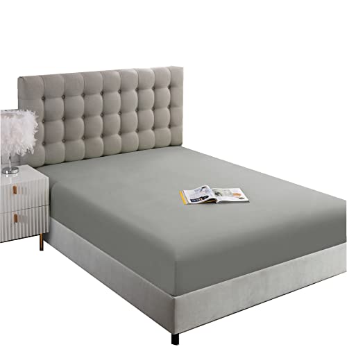 Image of Ghooss Twin XL Size Fitted Sheet,Hotel Quality Bedding Fitted Sheet Deep Pocket up to 14 Inch,Wrinkle and Fade Resistant,1 Piece,Gray