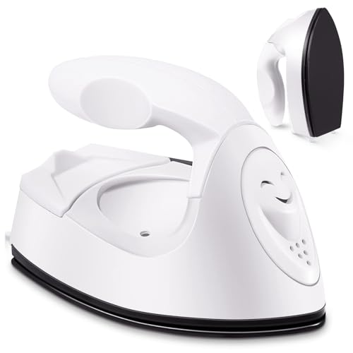 GraGra Mini Craft Iron Mini Heat Press Mini Electric Iron for Crafts Quilting Portable Travel Handy Tiny Flatiron for DIY Fuse Bead Patch DIY Heat Transfer Vinyl White