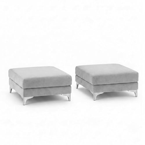 Image of Juliet 4 Seater L Shape Sofa Set with Movable Ottomans | Flexible Layout | Rich Velvet Suede Fabric | Silver Legs | Modern Sofa for Living Room (Light Grey)