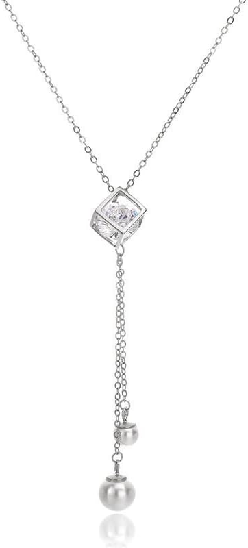 14K Gold Moissanite Encrusted Pendant with Elegant Pearl Tassel, Exquisite Long Chain Necklace, 50+5cm Adjustable Chain,Romantic Gift for Wife or Girlfriend, Special Occasion Jewelry