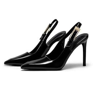 Coutgo Women’s Slingback High Heels Pointed Toe Stilettos Metal Buckle Dress Party Pump Shoes