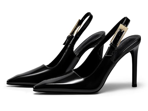 Coutgo Women's Slingback High Heels Pointed Toe Stilettos Metal Buckle Dress Party Pump Shoes, Black, Size 8.5 by Coutgo - Used condition - US$37.99