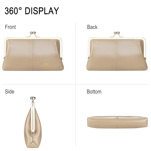 Image of Royal Bagger RFID Kiss Lock Wallet, Solid Color Multi-card Slots Card Holder, Genuine Cow Leather Clutch Purses for Women 1468 (Rose (2468))