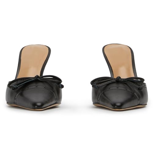 Heeled Mules for Women Bow Tie Pointed Toe Pumps Slip On Dress Heels4