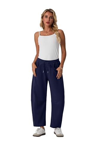 Lepunuo Barrel Sweatpants Women Casual Baggy Elastic Waisted Pants Wide Leg Gym Trousers with Pockets