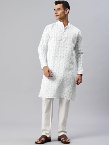 Image of Majestic Man Men's Cotton Regular Fit Ethnic Motifs Printed Long Kurta