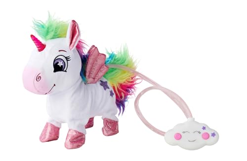 PetZoo Rainbow Unicorn Brinquedo para animais de estimação, com controlo de cabo LED arco-íris, som, corrida, move a cabeça e a cauda, 24 cm, a partir de 3 anos