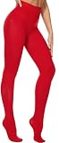 CozyWow Blickdicht Damen Strumpfhose Elastisch Semi Stützstrumpfhose in 13 Farben(Rot,L-XL)