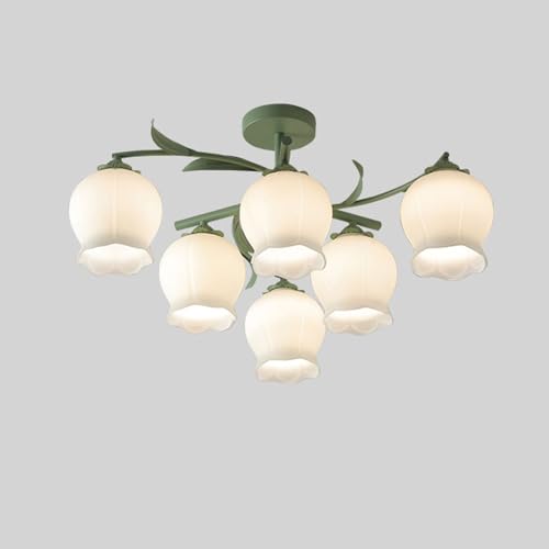 Lustre de cuisine moderne en verre de lait plafonnier semi-encastré à 6 lumières pour la maison