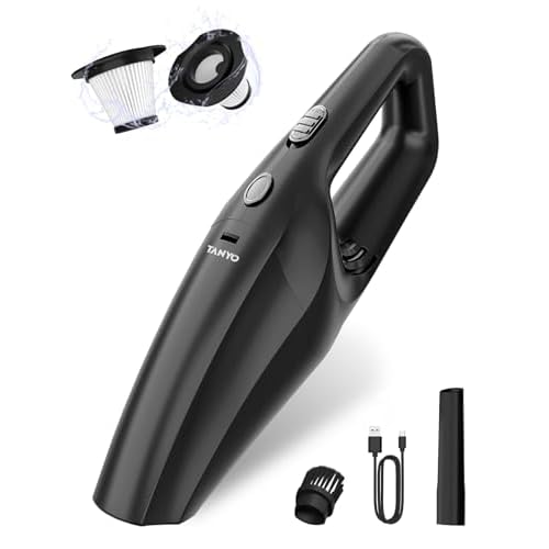 TANYO Handheld Car Vacuum Cordless, Portable Vacuum Cleaner with High Power Suction, Rechargeable Hand Held Vacuum, Mini Handheld for Car Home Office, Pet Hair, Black