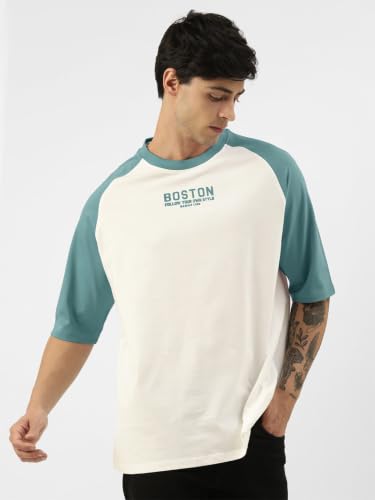 Image of Maniac Men's Printed Raglan Round Neck Half Sleeve Oversized T-Shirt