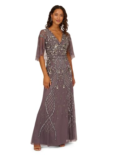 Image of Adrianna Papell Women's Beaded Cape Sleeve Long Dress