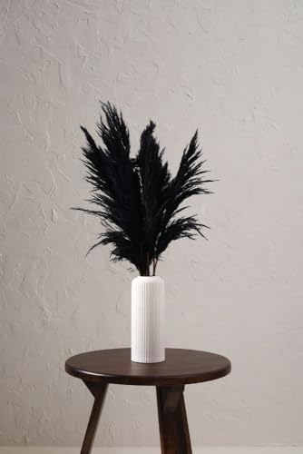 Image of PUREZENTO Elegant White Ribbed Texture Ceramic Vase - Set of 3 | Vases for Home Decor Centerpiece or Showpiece Living Room, Bedroom | Vase for Pampas Grass, Dried & Artificial Flowers