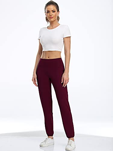 Cadmus Pajama Pants For Women Joggers Tapered Pants Lounge Sweatpants For Workout, Running Trousers, 04#, Black & Wine Red, M #TOP1