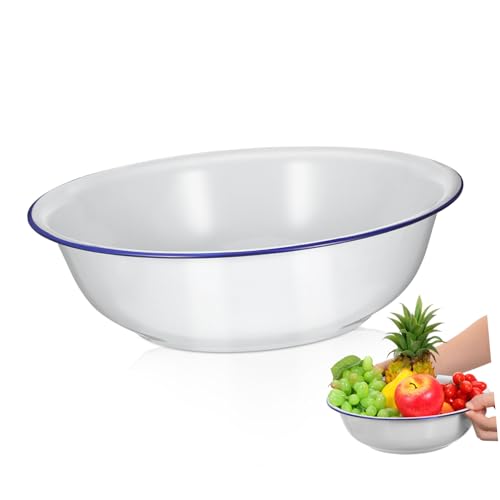 Ipetboom Bacinella Smaltata Bianca Multiuso Vintage per Lavare Verdure Viso e Impastare Catino Smaltato Facile da Pulire e Resistente Bacinella Versatile per Cucina e Bagno