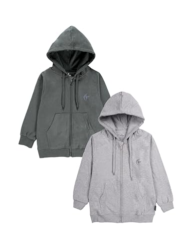 Image of KiddoPanti Boys Solid Cotton Full Sleeve Zip-Up Front Open Hooded Sweatshirt