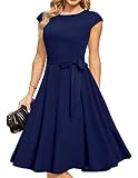 Women's Cocktail Formal Wedding Guest Vintage Tea Party Dress Navy Blue M