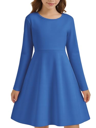 Girls Long Sleeve Skater Dress Kids Fall Crewneck Holiday Party Dresses with Pockets2
