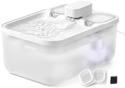 Feandrea Katzenbrunnen, 4,5L Trinkbrunnen für Katzen, 2 Filter, 1 Schwamm | Leiser Haustierbrunnen, Sichtbarer Wasserstand, 28,7 x 19,3 x 17,3 cm, Weiß PWF001W101