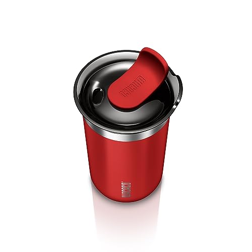 WACACO Octaroma Lungo Vacuum Insulated Coffee Mug, Double-Wall Stainless Steel Travel Tumbler with Drinking Lid, 10 fl oz(300ml), M Size, Carmine Red