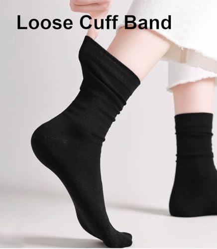 Women's Loose Calf Cotton Crew Socks Long Seamless Breathable All-Season Socks, Black3