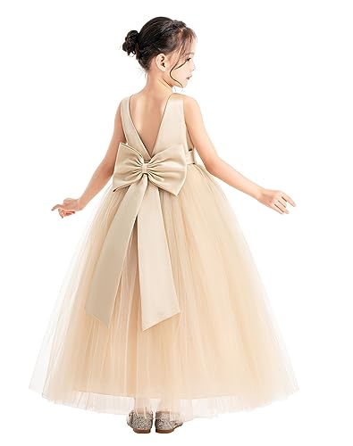 ekidsbridal V-Neck Satin Flower Girl Dress for Special Occasions Pretty Princess Gown 5223