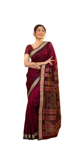 Image of NUAPATANAPATA Women's Sambalpuri Pure Silk Bomkai Saree With Blouse Piece silk-21