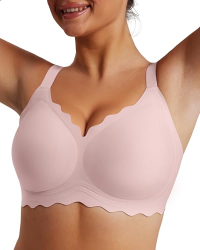 Womens Full Coverage Wire Free Bra - Plus Size Bras with Support and Lift Scalloped Everyday Comfort Bralettes