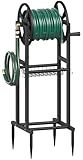 Mokeyder Freestanding Garden Hose Reel holds 125ft Hose of 5/8' with 4 Hooks, 4-Spike...
