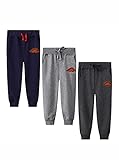 NATUST 3er Pack Jungen Jogginghose Baumwolle Freizeithose Kinder Sweathosen Sporthose Jogger Pants Hose Babyhose Schwarz Grau Blau Dinosaurier 128