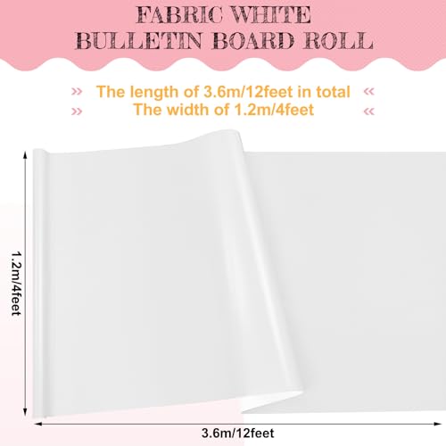 Image of 2 Roll White Bulletin Board Paper 12 x 4 ft Large Fabric Classroom Decor | 4x12 ft Fadeless Display Background, Durable for DIY Crafts Classroom Bulletin Boards, Back to School Decorating Projects
