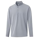 M MAELREG Mens Quarter Zip Pullover Dry Fit Mock Neck Long Sleeve Performance Casual Sport Golf Sweatshirt for Men Light Grey