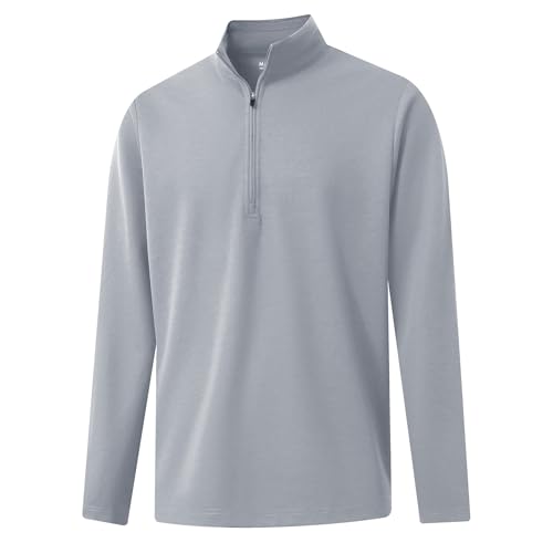 M Maelreg Mens Quarter Zip Pullover Dry Fit Mock Neck Long Sleeve Performance Casual Sport Golf Sweatshirt For Men Light Grey