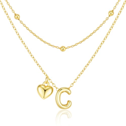 adoyi Dainty Heart Initial Necklaces 14K Gold Plated Layered Letter A-Z Pendant Necklace Stack Trendy Jewelry Birthday Valentines Gifts for Women Jewelry