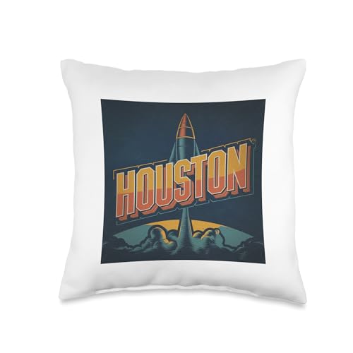 Houston Retro Vintage Rocket Launch Throw Pillow