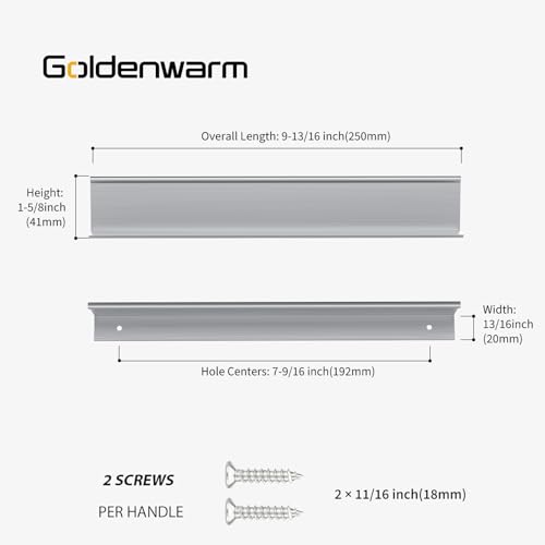 Image of Goldenwarm 10 Pack 7-1 /2in Brushed Nickel Finger Edge Pulls for Cabinets | Aluminum Alloy, Sliver Cabinet Handles, Edge Pulls for Cabinets, Nickel Handles, For Drawers, Dressers, Screws Included
