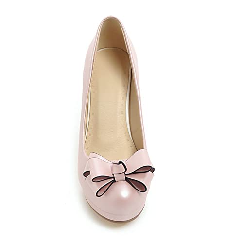 Escarpins confortables talon carré Lizoleor avec plateforme et nœud rose - 4