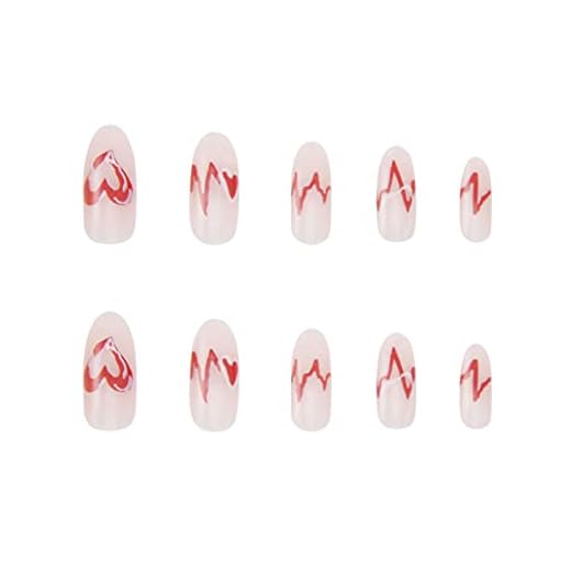 Qagazine 24 st elektrokardiogram manikyr nagelark långt stycke mode slitage EKG-form bärbar falsk nagellapp för flickor