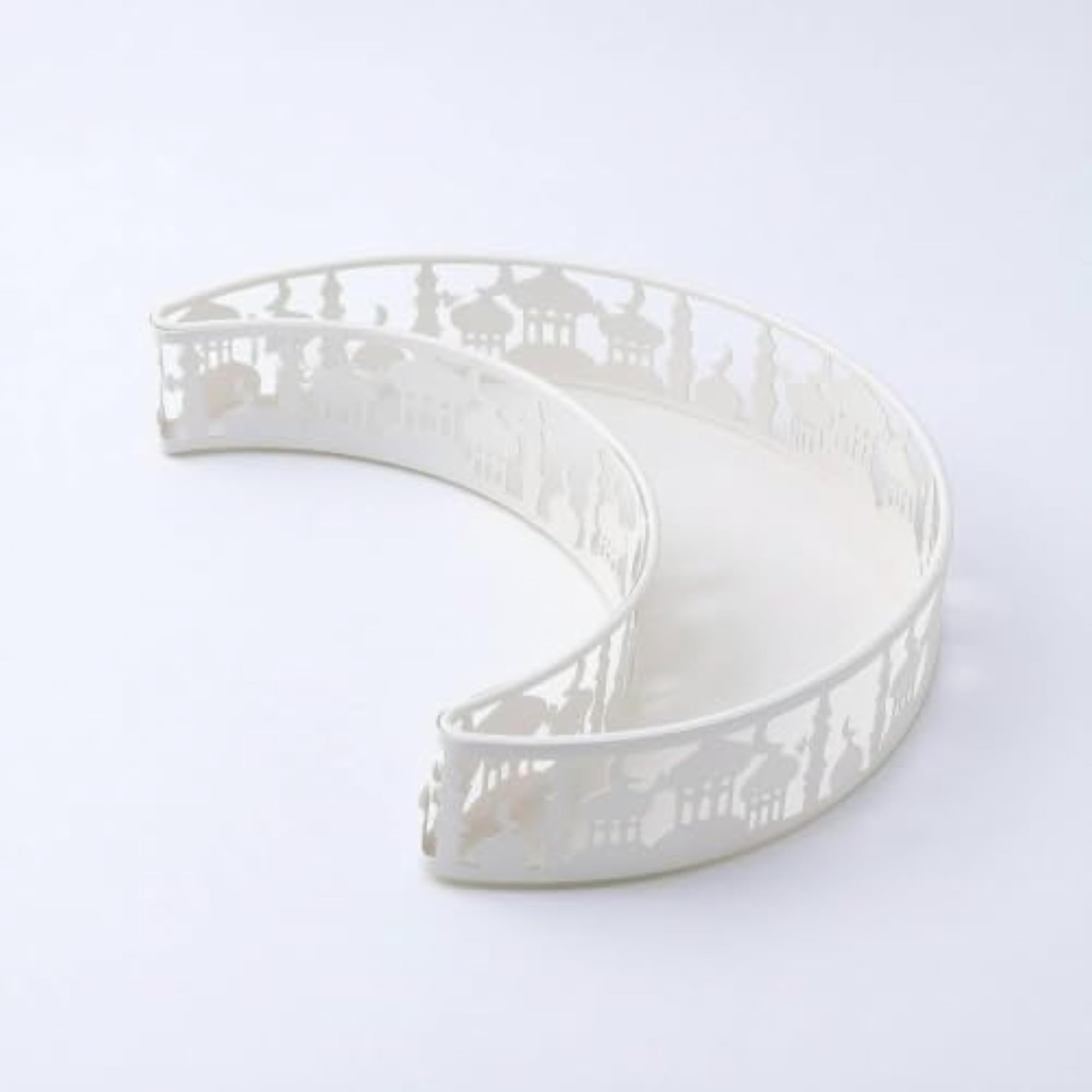 Decorative Iron Crescent Tray with Openwork Sidewalls