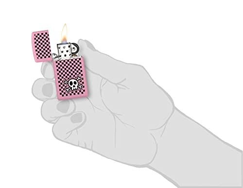 Image of Zippo Checkered Skull Design Slim Pink Matte Windproof Pocket Fuel Refillable Lighter, BIS Certified