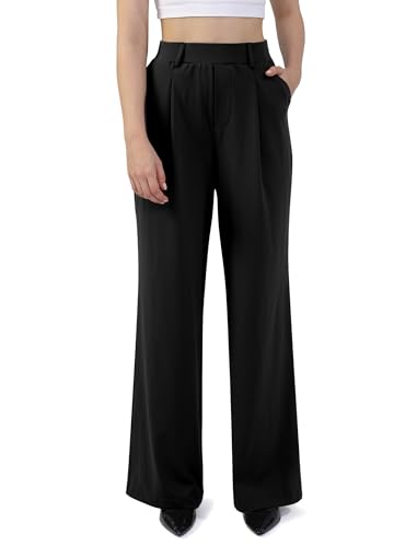 Image of Wide Leg Work Pants for Woman Stretchy Office Slack Dress Pants Business Trousers with Pockets