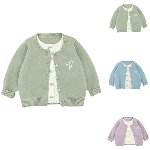 Toddler Cute Knit Cardigan Sweaters Baby Girls Bowknot Embroidery Button Down Thermal Sweaters Fall Winter Knit Sweater
