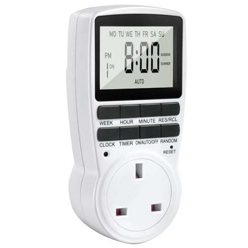 Digital Timer Plug Socket UK 24h-Week Socket Timer Switch With 16 On-Off Programme LCD Display Electric Light Switch Repeat Cycle Programmable Plug Timing With Random Mode for Indoor Home Appliances
